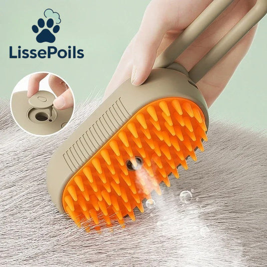 Chien de taille moyenne toiletté, poils lâches capturés par la brosse